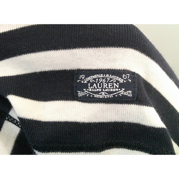 Lauren Ralph Lauren Blue & White Striped Short Sleeve Shirt w/Zippers Sz Medium - Picture 6 of 8